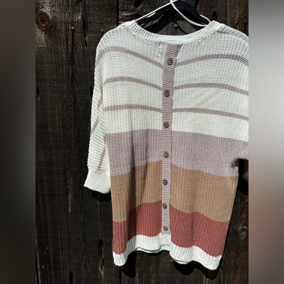 Maternity Love Knit Sweater with Buttons Down Back White Tan Terracotta Red - Picture 3 of 5